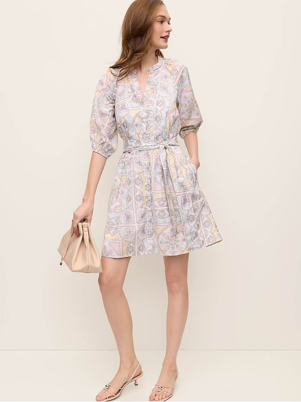 Ann Taylor Pastel Floral Print Lightweight Dress Paisley Flare